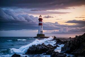 foto di il faro e tempestoso mare sfondo sfondo