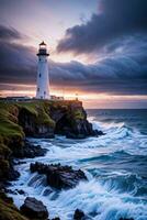 foto di il faro e tempestoso mare sfondo sfondo