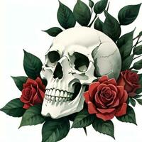 acquerello cranio e Rose clipart foto