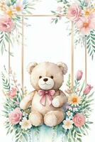 acquerello nozze o compleanno saluti carta sfondo con orsacchiotto orso foto
