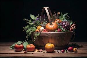 studio foto di il cestino con autunno raccogliere verdure