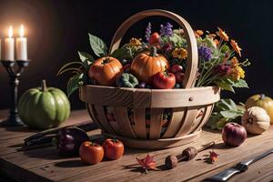 studio foto di il cestino con autunno raccogliere verdure