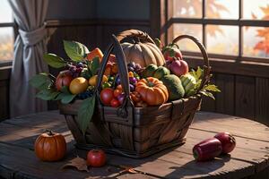 studio foto di il cestino con autunno raccogliere verdure