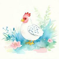 acquerello bambini illustrazione con carino chiken clipart foto