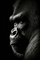 gorilla scimmia scimmia ritratto studio silhouette foto nero bianca retroilluminato movimento contorno tatuaggio