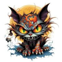 nero gatto gattino ritratto Halloween illustrazione pauroso orrore design tatuaggio isolato etichetta fantasia foto