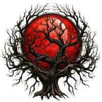 albero sangue Luna Halloween illustrazione pauroso orrore design tatuaggio vettore isolato etichetta fantasia foto