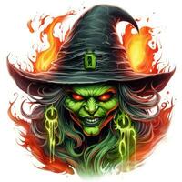 strega maga ritratto Halloween illustrazione pauroso orrore tatuaggio vettore isolato etichetta fantasia foto