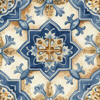 retrò Vintage ▾ ornato ornamento piastrella smaltato portoghese mosaico modello floreale blu piazza arte foto