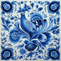 retrò Vintage ▾ ornato ornamento piastrella smaltato portoghese mosaico modello floreale blu piazza arte foto