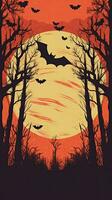 Luna pipistrelli Vintage ▾ retrò libro cartolina illustrazione 1950 pauroso Halloween costume Sorridi paesaggio foto