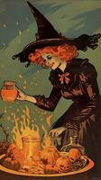 spaventapasseri bogey Vintage ▾ retrò libro cartolina illustrazione 1950 pauroso Halloween costume strega foto