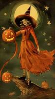 donna femmina strega Vintage ▾ retrò libro cartolina illustrazione 1950 pauroso Halloween costume Sorridi foto