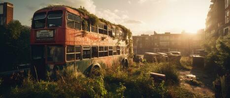 rosso autobus Doppio decker Londra inviare apocalisse paesaggio gioco sfondo foto arte illustrazione ruggine