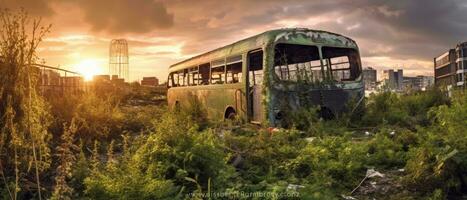 rosso autobus Doppio decker Londra inviare apocalisse paesaggio gioco sfondo foto arte illustrazione ruggine