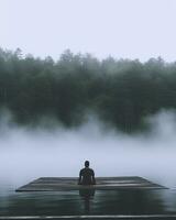 crescente meditazione silenzio riflessione riposo lago paesaggio silenzio foto zen rilassamento solitario donna