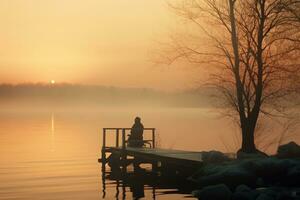 crescente meditazione silenzio riflessione riposo lago paesaggio silenzio foto zen rilassamento solitario donna