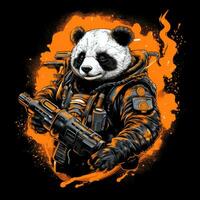 panda pistola fucile maglietta design modello stampabile copertina tatuaggio isolato vettore illustrazione opera d'arte foto