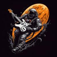 astronauta chitarra maglietta design modello stampabile copertina tatuaggio isolato vettore illustrazione opera d'arte foto