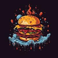 grande hamburger spazio maglietta design modello stampabile copertina tatuaggio isolato vettore illustrazione opera d'arte foto