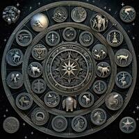 argento mistico cosmo bussola pianeta tarocco carta costellazione navigazione zodiaco illustrazione foto