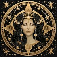 donna viso mistico cosmo bussola pianeta tarocco carta costellazione navigazione zodiaco illustrazione foto