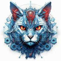 gatto ritratto grande occhi ingranaggi astratto illustrazione tatuaggio industriale manifesto arte geometrico vettore steampunk foto