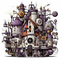 castello edificio tubi ingranaggi astratto illustrazione tatuaggio industriale manifesto arte geometrico vettore steampunk foto