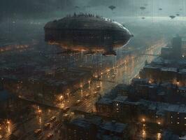 notte città futuristico strada paesaggio città mistico manifesto alieno steampunk sfondo fantastico foto