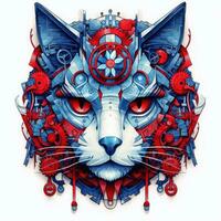 gatto ritratto grande occhi ingranaggi astratto illustrazione tatuaggio industriale manifesto arte geometrico vettore steampunk foto