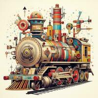 treno vapore astratto illustrazione tatuaggio industriale manifesto arte geometrico vettore steampunk foto