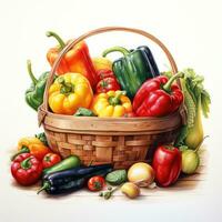 cestino dettagliato acquerello pittura frutta verdura clipart botanico realistico illustrazione foto