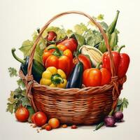 cestino dettagliato acquerello pittura frutta verdura clipart botanico realistico illustrazione foto