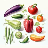 impostato di dettagliato acquerello pittura frutta verdura clipart botanico realistico illustrazione foto
