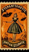 strega donna carino affrancatura francobollo retrò Vintage ▾ 1930 halloween zucca illustrazione scansione manifesto foto