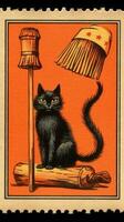 nero gatto cappello carino affrancatura francobollo retrò Vintage ▾ 1930 halloween zucca illustrazione scansione manifesto foto