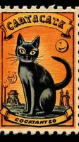 nero gatto cappello carino affrancatura francobollo retrò Vintage ▾ 1930 halloween zucca illustrazione scansione manifesto foto