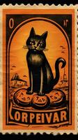 nero gatto cappello carino affrancatura francobollo retrò Vintage ▾ 1930 halloween zucca illustrazione scansione manifesto foto