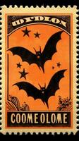 pipistrelli Luna carino affrancatura francobollo retrò Vintage ▾ 1930 halloween zucca illustrazione scansione manifesto foto