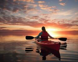 meditazione canottaggio kayak acqua silenzio la libertà paesaggio tranquillo, calmo mattina canottaggio isolato foto