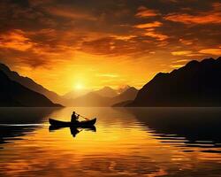 meditazione canottaggio kayak acqua silenzio la libertà paesaggio tranquillo, calmo mattina canottaggio isolato foto