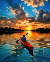 meditazione canottaggio kayak acqua silenzio la libertà paesaggio tranquillo, calmo mattina canottaggio isolato foto