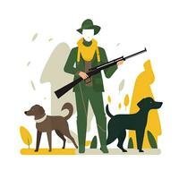 fucile cacciatore cani piatto vettore clipart illustrazione sito web stile professione lavoro isolato foto