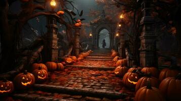 Halloween sfondo castello spaventoso mistero pauroso illustrazione opera d'arte notte Luna zucca foto