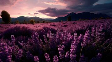 lavanda campo vento erba lunatico selvaggio tranquillo, calmo paesaggio la libertà scena bellissimo sfondo foto