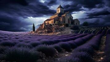 lavanda campo vento erba lunatico selvaggio tranquillo, calmo paesaggio la libertà scena bellissimo sfondo foto