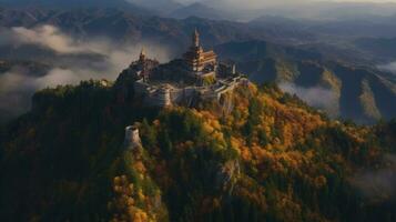 Cina aereo Torre antico pagoda tranquillo, calmo paesaggio la libertà scena bellissimo sfondo foto