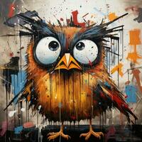 arrabbiato uccello furioso pazzo ritratto espressive illustrazione opera d'arte olio dipinto ritratto schizzo tatuaggio foto