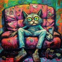 pazzo gatto gattino furioso pazzo ritratto espressive illustrazione opera d'arte olio dipinto schizzo tatuaggio foto
