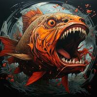 pazzo pesce arrabbiato furioso pazzo ritratto espressive illustrazione opera d'arte olio dipinto schizzo tatuaggio foto